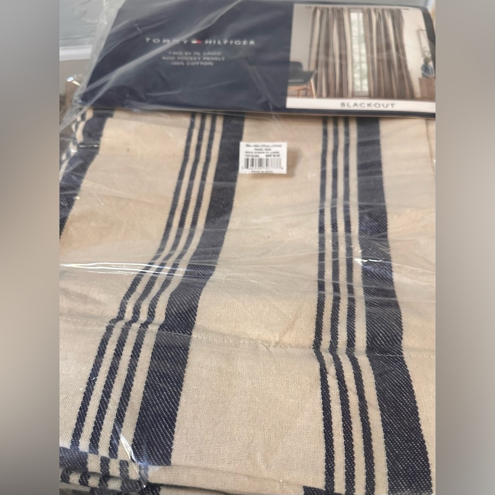 Tommy Hilfiger Neutral Stripe Curtain Panels in Cream, Brown & Blue - Picture 8 of 11